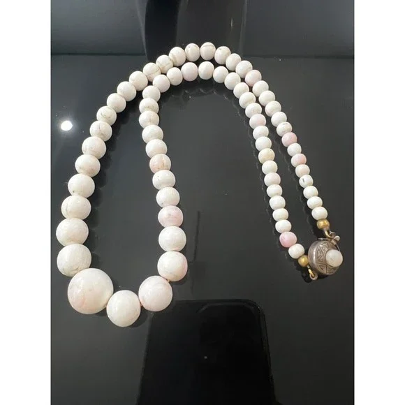 Antique Victorian Mediterranean Conch Shell Necklace 800 Silver Clasp Graduated